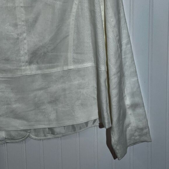 JM Collection Linen Button Front Jacket Women 12 White Long Sleeve Lined Pocket - Picture 10 of 11